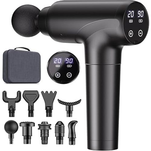 cotsoco Massage Gun Deep Tissue, Muscle Massage Gun with 9 Attachment Heads 20 Speeds & Silent Brushless Motor for Pain Relief, Handheld Percussion Back Massager Gun, Mothers Day Gifts for Mom(Black)