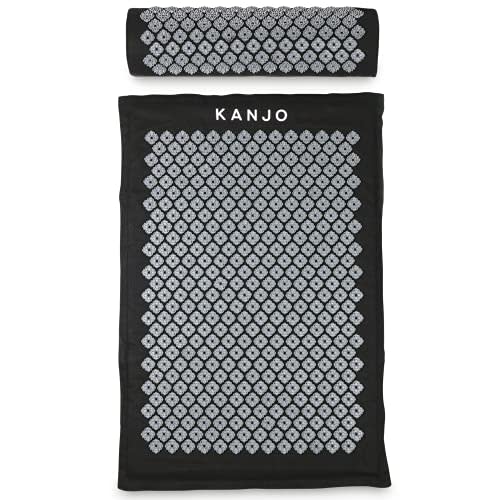 Kanjo Acupressure Mat and Pillow Set for Back Pain Relief & Neck Pain Relief, with Pressure Points for Muscle Pain Relief with Travel Bag - Black XL