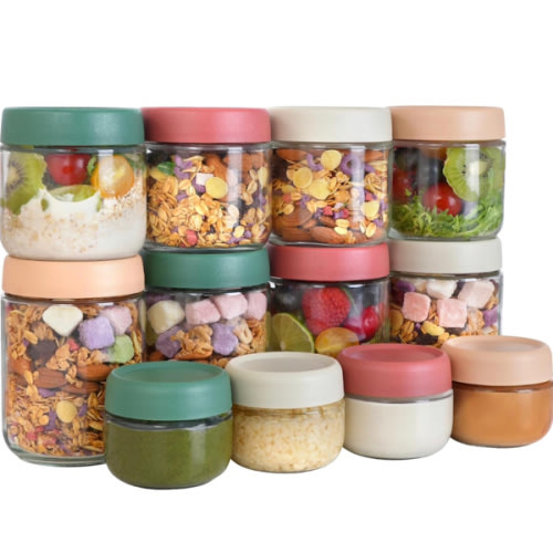 12Pack Overnight Oats Containers with Lids, 16oz, 8oz & 4oz Glass Jars with Airtight Lids, Wide mouth Mason Salad jars, Glass Food Storage Containers for Yogurt Chia Pudding Snacks Cereal & Spices