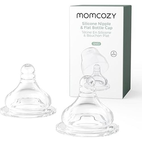 Momcozy Soft Baby Nipple Premium Natural Flow Silicone for Wide-Neck Bottles, BPA-Free, Perfectly Compatible with Momcozy Breast Milk Cooler, Medium (Pack of 2)