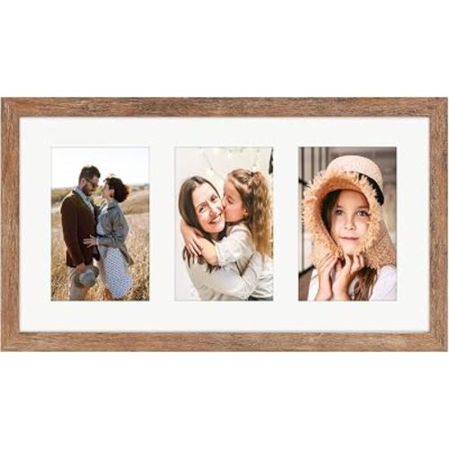 8x15 Picture Frame Brown Display Three 4x6 Photos Horizontal and Vertical Formats