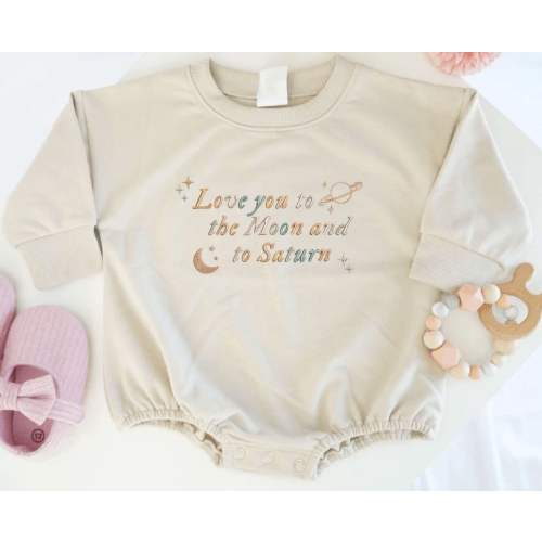 Embroidered Love You To The Moon And To Saturn Baby Romper, Retro Moon & Saturn Toddler Crewneck, Swift Gift For Baby, Swift One Piece