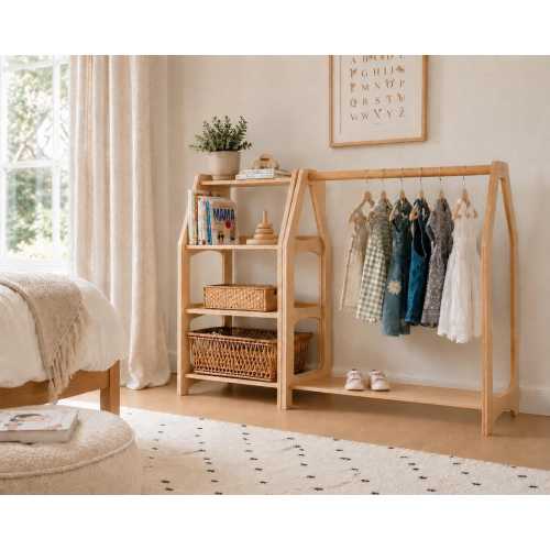 Montessori Clothing Rack & Shelf Set for Organized Toddler Nursery