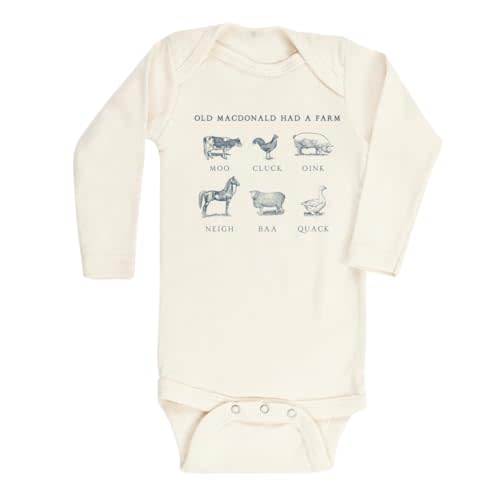 MangoHouse Old MacDonald Had A Farm Shirt Premium Custom Baby Clothes Unisex Baby Announcement Mom Newborn Outfit (Long Sleeve Natural, 3-6m)