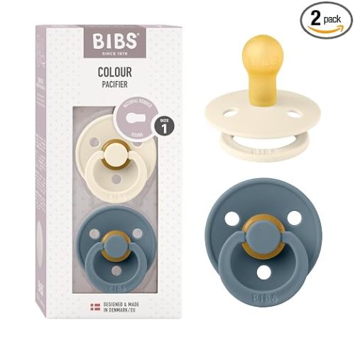 BIBS Pacifiers Colour Collection | Natural Rubber Baby Pacifier | Set of 2 BPA-Free Soothers | Made in Denmark | 0+ Months (Pack of 2) | Ivory/Petrol
