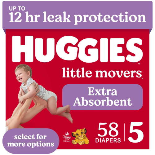 Free Shipping! Huggies Little Movers Baby Diapers Size 5 27+ lbs 58 Ct