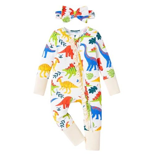 PATPAT Baby Girl Boy Footie Clothes, Bamboo Viscose, 2-Way Zipper, Fold-Over Mittens & Cuffs with Hat/Headband