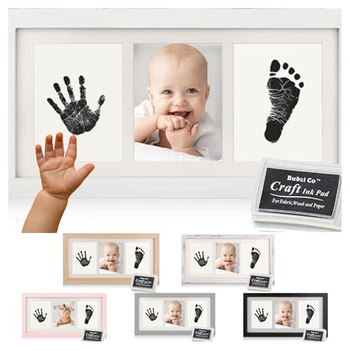 Bubzi Co Baby Handprint Kit & Footprint Photo Frame for Newborn Girls and Boys, Unique Baby Shower Gifts Set for Registry, Memorable Keepsake Decorations for Room Wall or Nursery Decor (White)