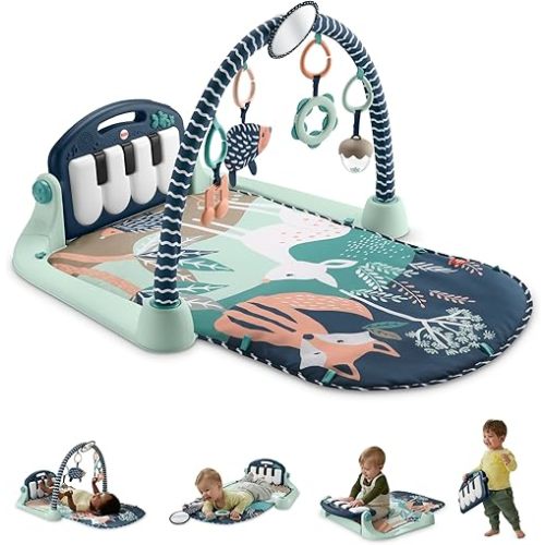 Fisher-Price Baby Playmat Kick & Play Piano Gym with Musical and Sensory Toys for Newborn to Toddler, Navy Fawn