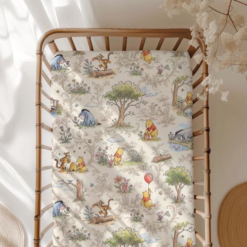 Winnie The Pooh Crib Sheet Classic Storybook Bear Inspired Vintage Woodland Bedding Baby Fitted Crib Sheet Hundred Acre Woods Nursery Decor