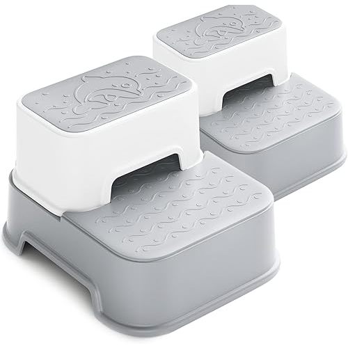 2 Step Stool for Kids (2 Packs),Toddler Stool for Bathroom Sink,Potty Training,Toilet Stool, Slip Resistant(Grey)