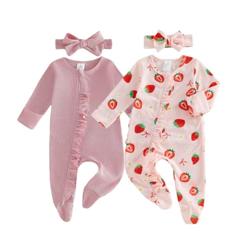 Baby Girl Footies Newborn Zipper Sleeper 2 Pack Ruffle Pajamas Romper Coming Home Outfit