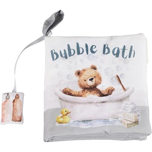 Ali+Oli Baby Cloth Book – Soft Sensory Crinkle Book with Teether for Infants 0-12 Months – Early Learning Touch & Feel Tummy Time Toy – Newborn Shower Gift for Boys & Girls - Bubble Bath