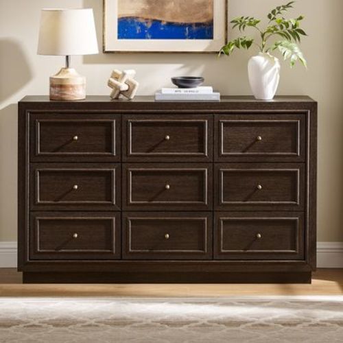 9 Drawer Dresser for Bedroom, 52" Tall Mid-Century Modern Wood Chest of Drawers with Metal Handles, Storage Organizer Cabinet for Living Room, Brown