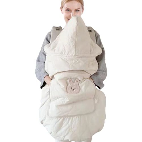 Baby Carrier Cover Stroller Cover,Newborn Hooded Stretchy Cloak,Soft Kangaroo Hoodie for Mom Baby,Suit for All Seasons (Beige)