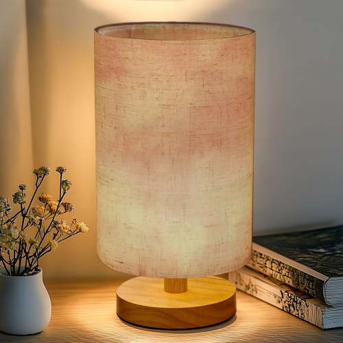 16-Color Table Lamp, Soft Pink Watercolor Abstract Dimmable Bedside Nightstand Light with Wood Base Fabric Shade, Gifts for Kids Bedroom Nursery Living Room Office