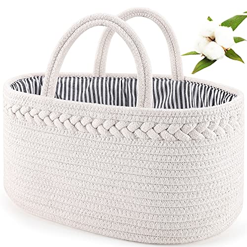 ABenkle Baby Diaper Caddy, Nursery Storage Bin and Car Organizer for Diapers and Baby Wipes, Cotton Rope Diaper Basket Caddy, Changing Table Diaper Storage Caddy