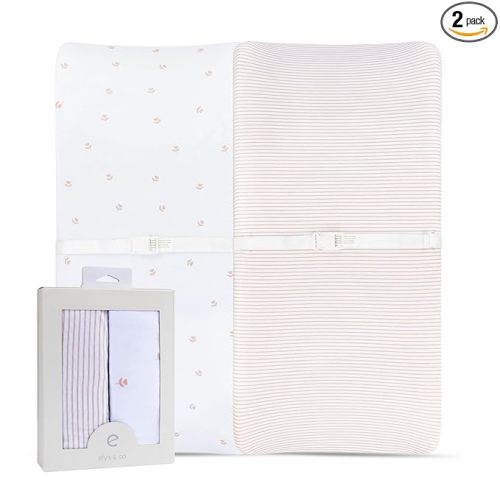 Ely’s & Co. Changing Pad Cover, Diaper Changing Table Sheets, 2 Pack, Cradle Sheet Set for Baby Girls, 100% Jersey Knit Cotton, Pink Tulip Collection, 32”x16”x5”