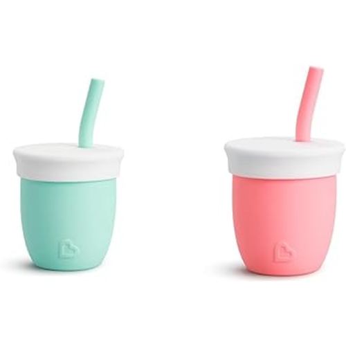 Munchkin C'est Silicone! Open Training Cup with Straw for Babies and Toddlers 6 Months+, 4 Ounce, Mint and Coral 2 Pack Bundle