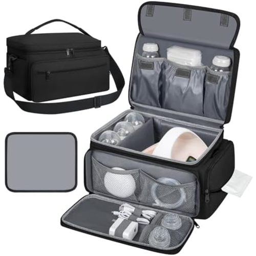 OCKLILY Breast Pump Bag for Spectra S1 S2, Pumping Bag with Waterproof Mat for Pumps Accessories, Portable Pump Carrying Case for Work, Travel and Family Use, Black