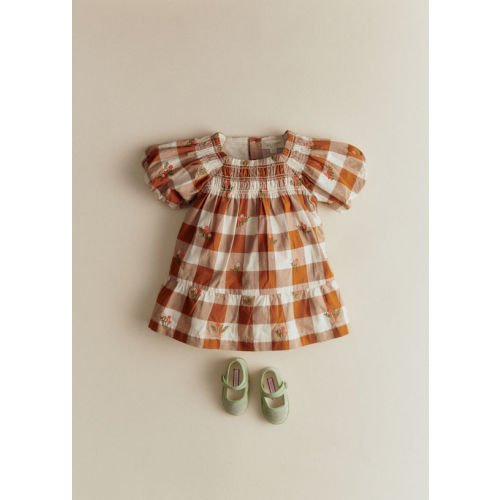 Lucinda Dress - Maxi Gingham Caramel / Ecru