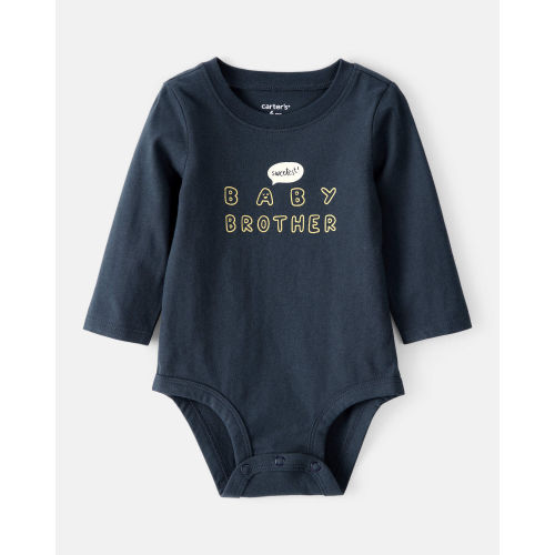 Baby Boy Sweetest Baby Brother Cotton Long-Sleeve Graphic Bodysuit - Navy Blue | Carter's