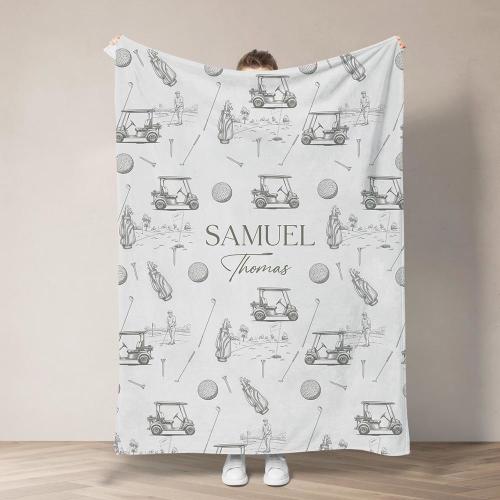 Personalized Golf Baby Blanket, Custom Name Golf Nursery Decor, Golf Birthday Gift, Baby Shower Gift for Golf Dad and Son