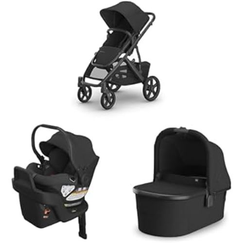 UPPAbaby Travel System - Vista V3 Stroller + Aria Lightweight Car Seat Combo -Bassinet, Toddler Seat, Rain + Bug Shield, Car Seat, Base with Load Leg + Infant Insert Included – Jake (Charcoal)