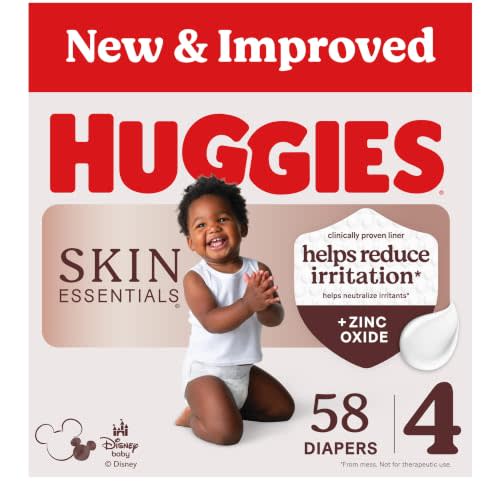 Huggies Size 4 Diapers, Skin Essentials Baby Diapers, Size 4 (22-37 lbs), 58 Count, Packaging May Vary