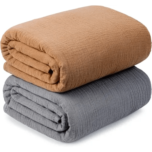 Muslin Swaddle Blankets for Newborn, 2 Pack Breathable Soft Receiving Blanket, Large 41 x 41 inches Swaddle Wrap Burping Clothes, Essentials Infant Shower Items. (Gray & Coffee)