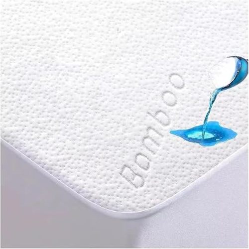 Large Baby Cot Size Bamboo Waterproof Mattress Protector – Cooling Breathable Mattress Cover, Noiseless 3-Layer Protection, Deep Pocket Fitted Bed Protector, Machine Washable