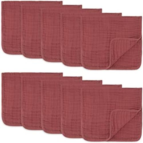 Comfy Cubs Muslin Burp Cloths Large 100% Cotton Hand Washcloths for Babies, Baby Essentials 6 Layers Extra Absorbent and Soft Boys & Girls Baby Rags for Newborn Registry (Wine 10-Pack, 20" X10")