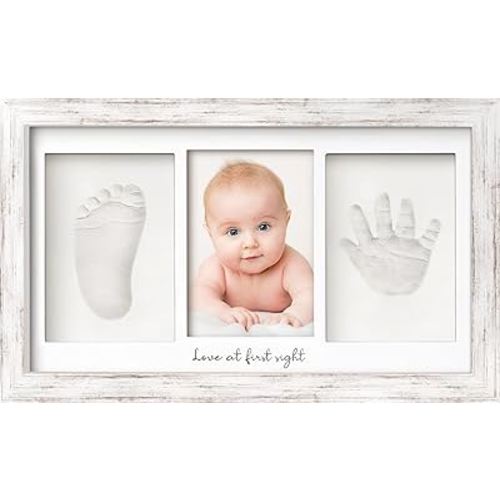 KeaBabies Baby Hand and Footprint Kit, Clay Keepsake Frame (Vintage White) | Quick Dry Handprint and Footprints, Newborn Nursery Picture Frame, Personalized New Mom Gifts for Baby First Christmas Shower