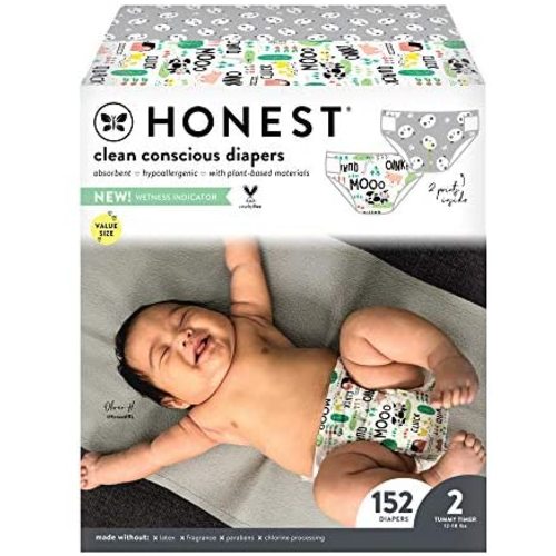The Honest Company - Super Club Box, Clean Conscious Diapers, Pandas + Barnyard Babies, Size 2, 152 Count (Packaging May Vary)