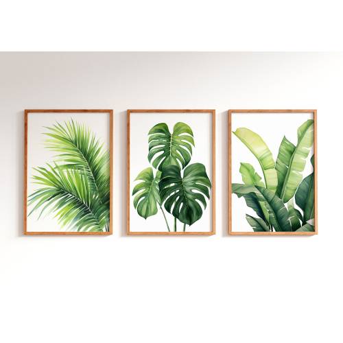 Tropical Leaf Prints, Monstera Leaf Print, 3 Piece Wall Decor, Botanical Print, Tropical Palm Leaf Wall Art, Monstera Poster, Tropical Plant
