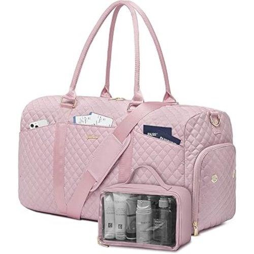 Women Weekender Travel Duffle Bag: Travel Duffel Overnight Bags with Shoe Compartment Large Carry on Tote with Toiletry Bag Weekend Traveling Yoga Gym Hospital Bag for Women with Wet Pocket Pink