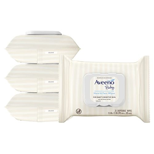 Aveeno Baby Fragrance-Free Hand & Face Wipes with Oat Extract & Aloe, Cleansing & Moisturizing Baby Wipes for Sensitive Skin, Sulfate-, Alcohol-, Paraben- & Dye-Free, Hypoallergenic, 25 ct