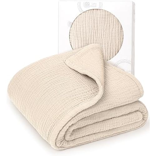 lulumoon Muslin Quilt Blanket, Crib Blanket for Baby and Toddler,47x47 Inches(Ivory)