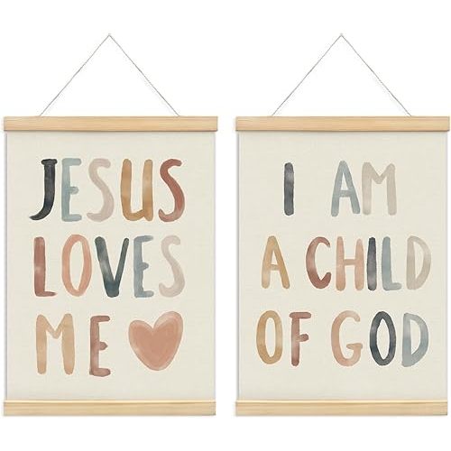 Christian Jesus Nursery Wall Art Decor, Christian Jesus Kids Wall Art Decor, Boho God Decorations For Baby Girls Boys Room Bedroom Bathroom Classroom Church Wood Posters Framed 12X16 In Set Of 2