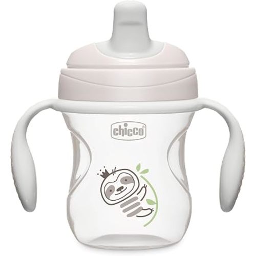 Chicco Trainer Sippy Cup 6+ Months, 7oz Baby Training Cup with Bite-Resistance Semi-Soft Spout, Easy Grip Removable Handles, Measurement Markings, BPA-Free, Grey