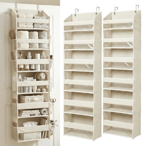 HOMELUX THEORY 2 PC Heavy Duty Over the Door Organizer 55x14x6.7, 6 Large Front & 12 Side Pockets, Hanging Storage Closet Door Organizer for Bedroom, Bathroom and Baby Nursery Storage (Ivory)