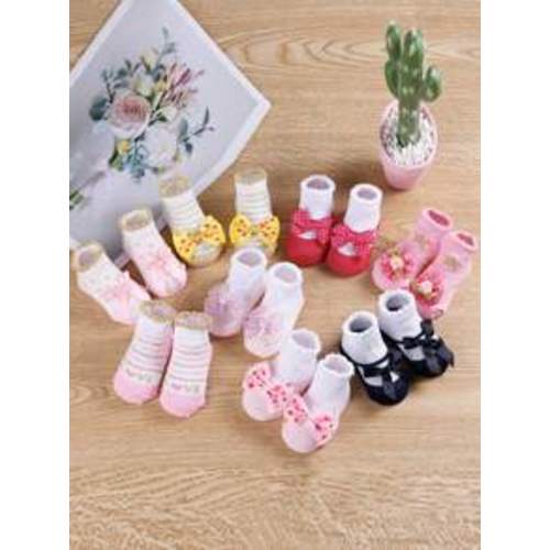 5pairs Multi-Colored Striped Letter Bowknot Decor Cute And Comfortable Baby Socks | SHEIN USA