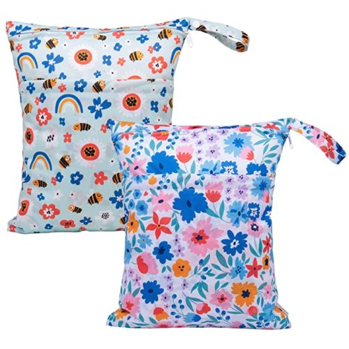 ALVABABY 2pcs Cloth Diaper Wet Dry Bags Waterproof Reusable with Two Zippered Pockets Travel Beach Pool Daycare Soiled Baby Items Yoga Gym Bag for Swimsuits or Wet Clothes LX-YX8688