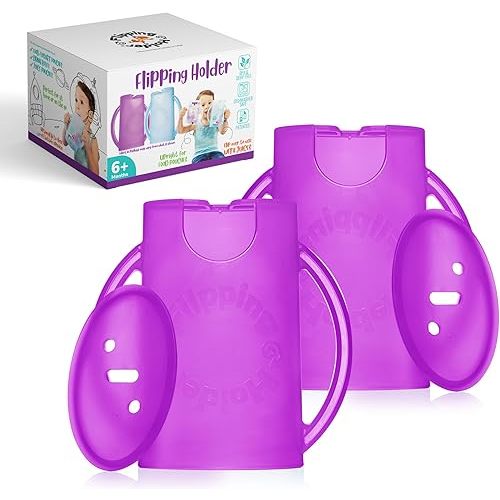 Flipping Holder Squeeze Proof Food Pouch Holder for Toddlers, Babies, Kids, Mess Free No Squeeze Juice Box Drink and Applesauce Snack Holder with Easy Grip Handles and Lid