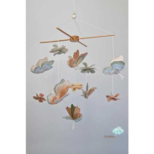 Gender neutral beige & sage green butterflies baby mobile