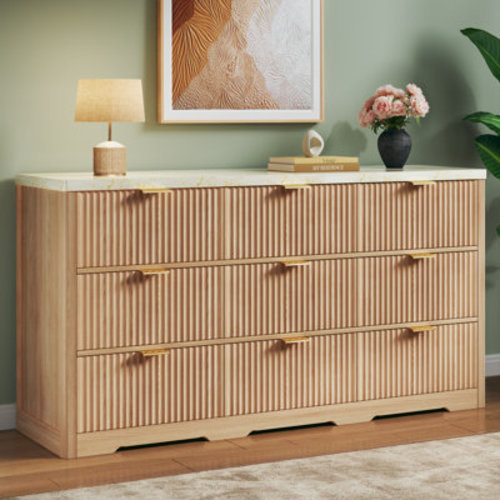 9-drawer Fluted Design Dresser Organizer, Wood Large Chest Of Drawers | Wayfair
