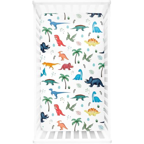 Crib Sheets for Boys Girls, HNHUAMING Neutral Crib Sheet Fitted, Ultra Soft Baby Crib Sheets 52'' X 28'' inch Fits for Standard Crib & Toddler Mattress, Dinosaur Pattern