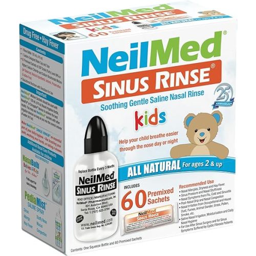 Neilmed's Sinus Rinse, Pediatric, Complete Saline Nasal Rinse Kit 60 Premixed Packets