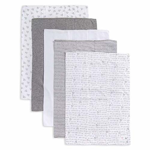 Burt's Bees Baby - 5 Pack of Burp Cloths, 100% Organic Cotton (1 Cloud, 1 Solid Color, 1 Honey Bee Print, 1 Stripe, 1 Alphabet Bee Print, Heather Grey) - 5-Pack - Heather Grey Prints