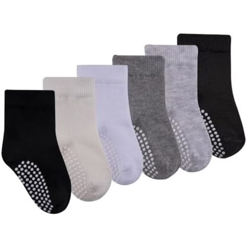 Miso Seamless-Toe Turkish Cotton Crew Socks - Non-Slip Safety 6-Pack Baby & Toddler Socks